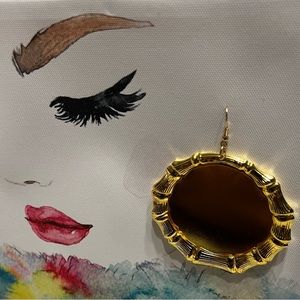 New Dream Plus Bamboo Reflective Center Plate Gold-Tone 3” Earrings